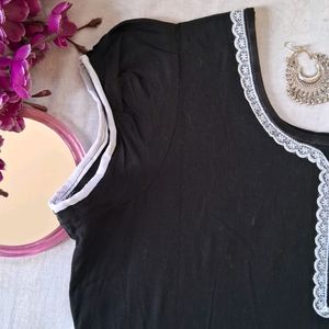 Solid Black Short Kurta