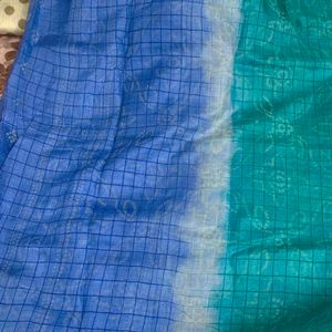 Sea Green With Blue Colour Pallu Cotton Mix Saree