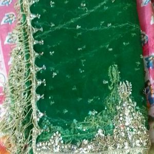 Party Wear Lehnga Choli Set With Havvy Duptta Colour Green Its Very Beautiful Work