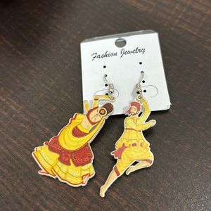 Garba Dance Printed Dangling Earrings