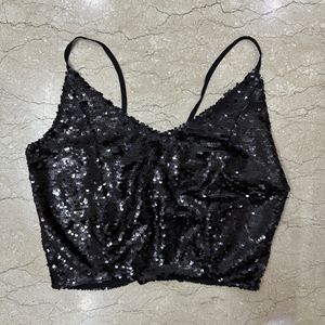 Black Sequin Backless Top