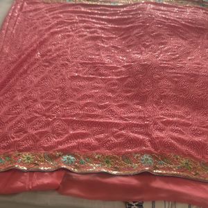 Elegant Peach Saree With Thread Work