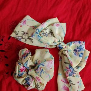 Matching Floral Hair Scrunchie And A Hairpin