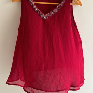 Maroon Beaded Top