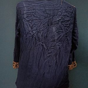 Navy Blue Cotton Top With Thread Embroidery -m/L