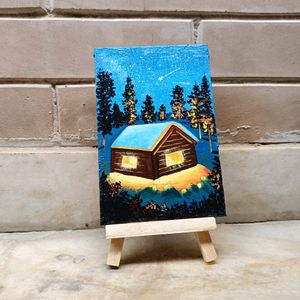 Mini Winter Landscape Painting With Stand