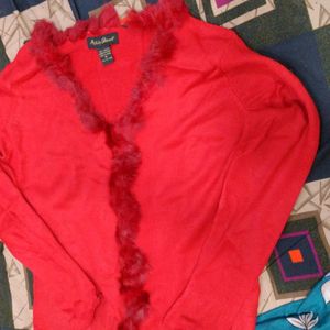 It's A Red Woolen Top With Soft Furrr