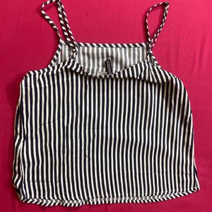 H&M White and Dark Blue Stripes Crop Top