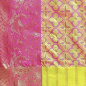 Lime Green And Pink Mysore Silk Saree