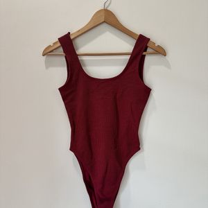 Red Ribbed Bodysuit