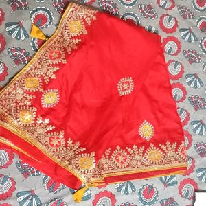 Red And Yellow Saree Without Blouse