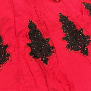 Red And Black Embroidery Kurtha Set