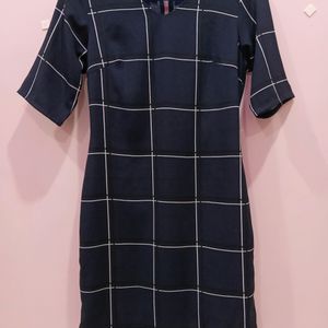Navy Blue Checkered Dress