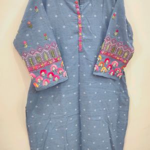 Denim Blue Lenin Kurthi