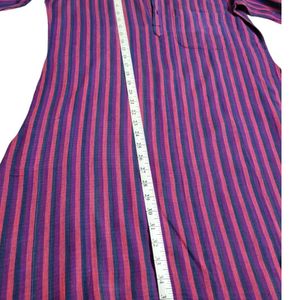 Men Cotton Long Straight Stripped Kurta (Pack Of 2