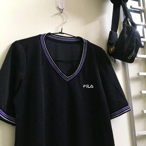 Black Shimmery Fila T-Shirt