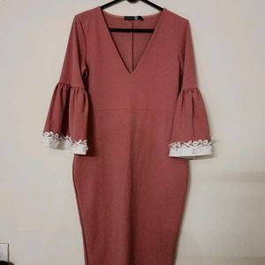 Rose Bodycon With Bell Sleeves