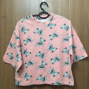 Lilo And Stitch Print Peach T-shirt for Women