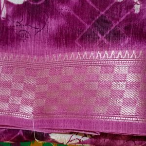 Cotton Linen Saree With Soft Satin Pattu