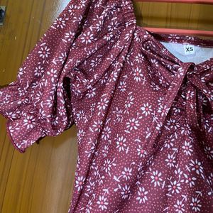 Maroon Sexy Flowers Print Dress