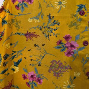 Fusion Beautiful Mustard Floral Kurti With Attacheble Sleeves