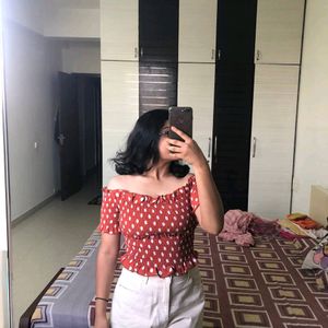 Off Shoulder Korean Polka Doted Cutest Top