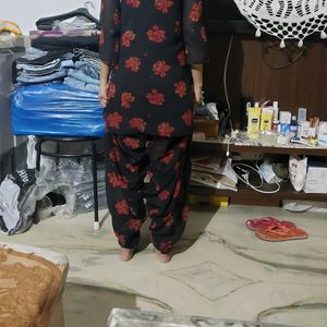 Black Floral Kurta And Patiala Salwar