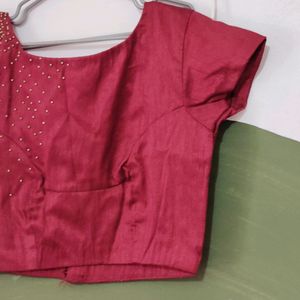 Maroon Blouse With One Side Beads Work