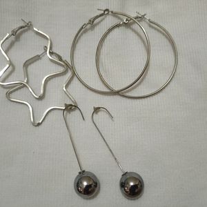 Silver Earrings Set Of 3