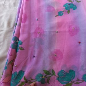 New Pink Printed Saree