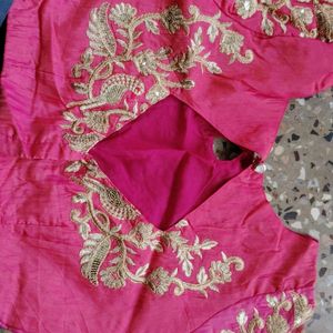 Cut Work Saree With Blouse Black And Pink