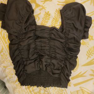 Black Off Shoulder Smoked Bardot Crop Top