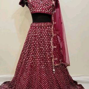 Burgundy Colour Full Mirror Worked Lehenga