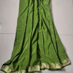 Fancy Satin Saree In Green With Silk Border