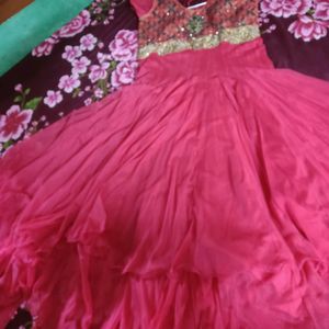 Stylish Double Layer Pink Gown