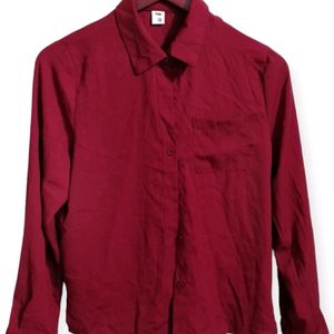 Deep Red Button-Up Shirt (Woman)