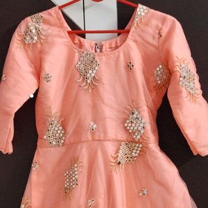 Coral Party Wear Net Dress