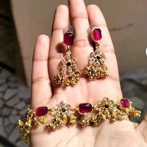 Combo jewellery(Gold Plated Green-Pink Daimond