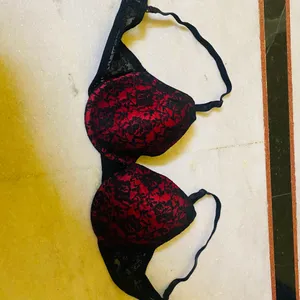 Red and Black Net Push-up Bra