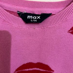 Women Lips Print Pink Top