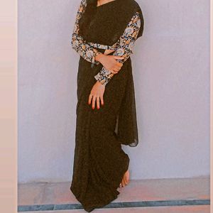 Black Saree With Full Sleevs Blouse