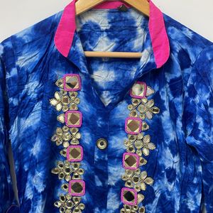 Blue Mirror Work Kurta