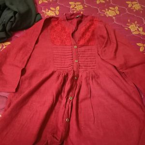 Dark Red Colour Cotton Top For Women