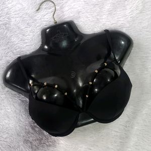 Black Heavy Padded Bikini Top With Golden Beeds