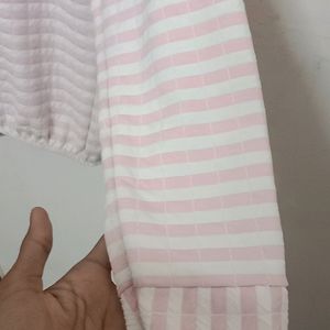 Crop Pink And White Lining Top