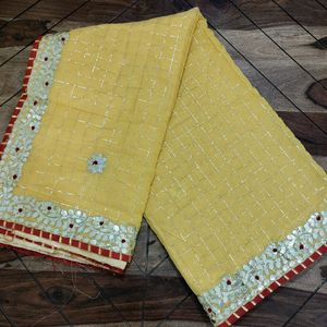 Yellow Saree With Gotta Patti Work