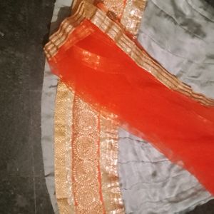 Bright Grey Lehenga With Work Orange Border