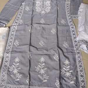 New Gray And White Kurta Pant Set