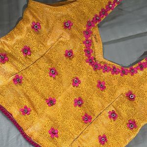 Mustard Blouse With Pink Flowers