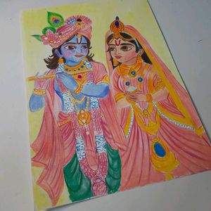 Radha Krishna Artwork With Color Pencils Handmade